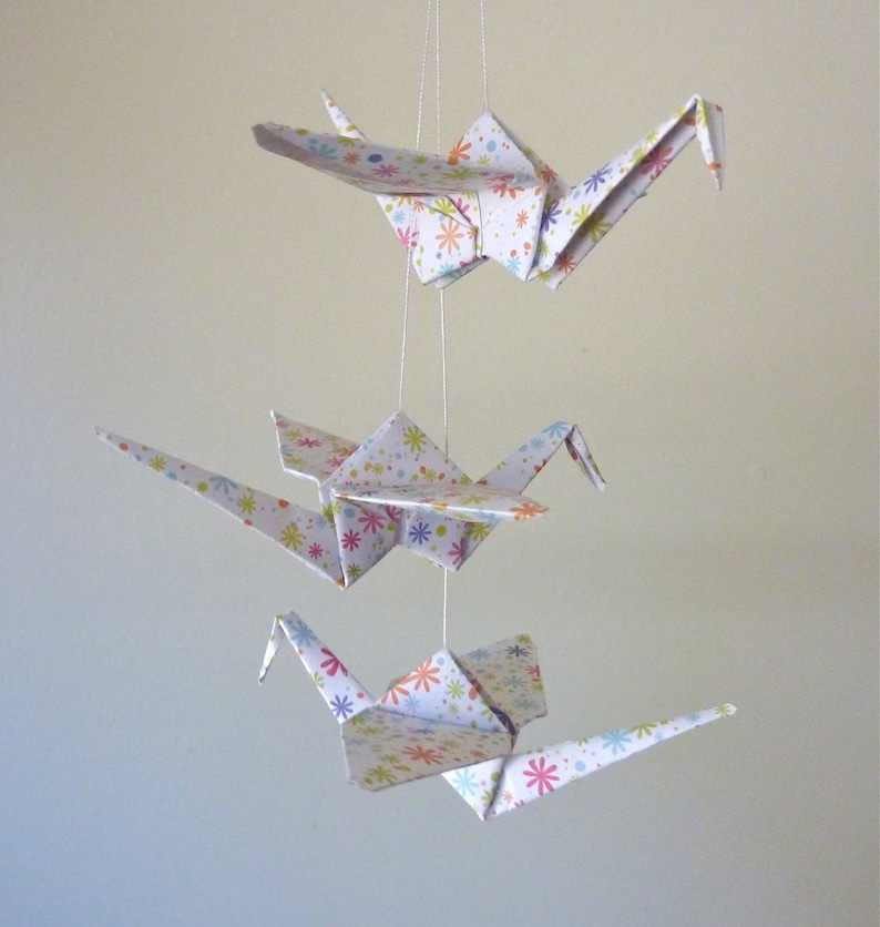 Baby Mobile Origami Crane Mobile Children Decor Eco Friendly Art Baby Nursery Home White Floral Flowers Bird Bedroom Peace Kids Fun image 3