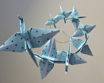 Origami Crane Mobile Baby Mobile Children Decor Art Mobile Baby Nursery Home Nature Blue Birds Bedroom Polka Dot Whimsical Whimsy Fun