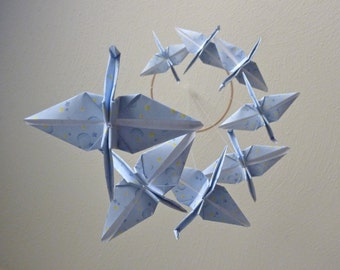 Baby Mobile Origami Crane Mobile Children Decor Eco Friendly Home Gift Celestial Peace Star Moon Light Blue Bedroom Nursery