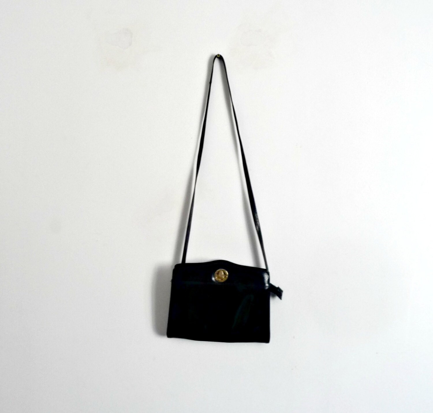 Sac ?� Main en Cuir Vernis Noir POURCHET Vintage 1980/1990 | Etsy