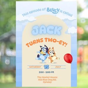 Bluey Birthday Invitation, Bluey Boy party invite, Bluey birthday party invite, blue dog two-ey 2nd birthday invitation, bluey tweoy invite