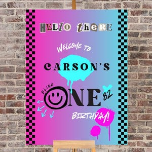 Blink 182 First Birthday Willkommensschild: Pop Punk Thema (Digitaler Download, 18x24-Zoll-Vorlage)