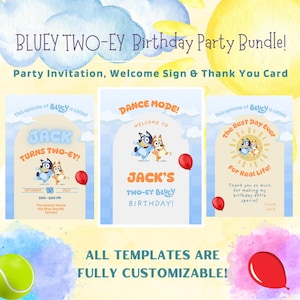 Bluey Birthday Invitation Bundle Bluey Boy party invite Bluey birthday welcome sign two-ey 2nd birthday invitation bundle bluey tweoy invite