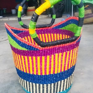 U Shopper Bolga koszyk, kosz spożywczy, duży kosz, okrągły kosz, koszyk rynku afrykańskiego, Bolgatanga