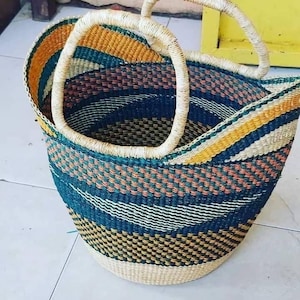 U Shopper Bolga koszyk, kosz spożywczy, duży kosz, okrągły kosz, koszyk rynku afrykańskiego, Bolgatanga