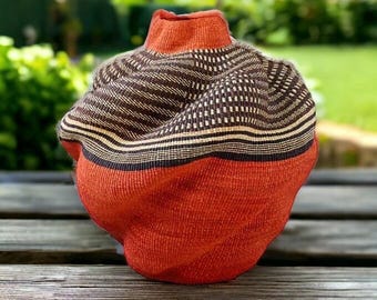 Cesto Basabasa Bolga, cesto regalo, cesto realizzato in Ghana, cesto della spesa, cesto grande, cesto rotondo, cesto del mercato africano, Bolgatanga..