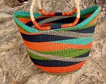 Cesta U Shopper Bolga, Cesta de comestibles, Cesta grande, Cesta redonda, Cesta de mercado africana, Bolgatanga