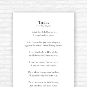 Trees Poem Print Joyce Kilmer I Think That I Shall Never See Etsy