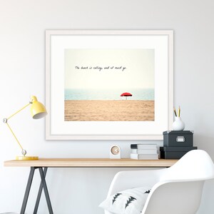 Beach Quote Wall Art Print canvas ocean decor, the beach is calling and I must go, beachy gifts for her Red Umbrella art inspirational quote image 6