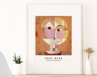 Paul Klee Wall Art Print Cubism Portrait Art, Senecio Baldgreis, Bauhaus period, painting of abstract face