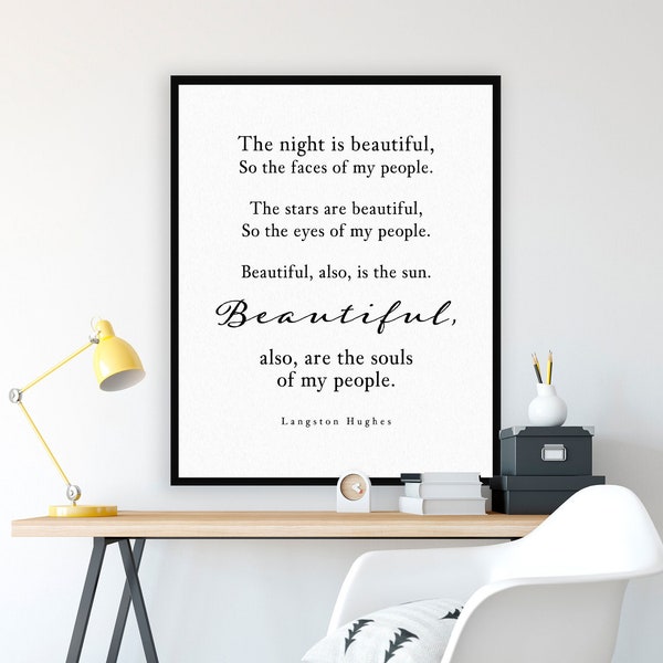 Langston Hughes Quote Print Beautiful are the souls of my people Poem Wall Art Print black white inspirational apartment decor gift for her