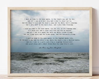 Sea Fever Poem Framed I must go down to the seas again Ocean Photograph fishing gift ideas for men, John Masefield poetry quote art