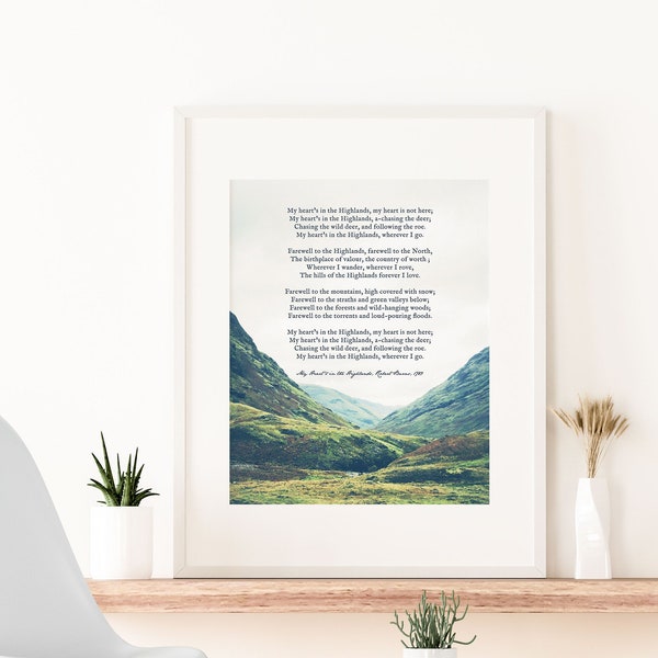 Scotland Art Print Scottish Gifts Scotland Highlands Poem Wall Art Print Robert Burns poetry quote Scottish Highlands decor green mountains