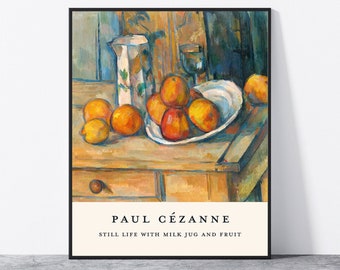 Paul Cezanne Wall Art Print, Art Exhibition Poster, Still Life with Milk Jug and Fruit painting