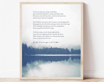 W.B. Yeats poem wall art print The Lake Isle of Innisfree poetry decor Indigo Blue Nature quote inspirational wall art Innisfree quote Yeats