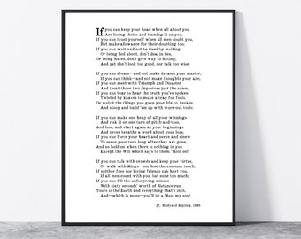 If Poem Rudyard Kipling Quote Wall Art Print Graduation gift teenage boy Bedroom decor for him Encouragement gift You'll be a man my son