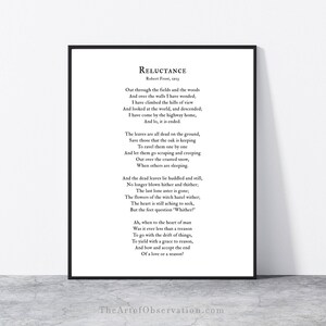 Robert Frost Poetry Wall Art Print, Reluctance poetry poster