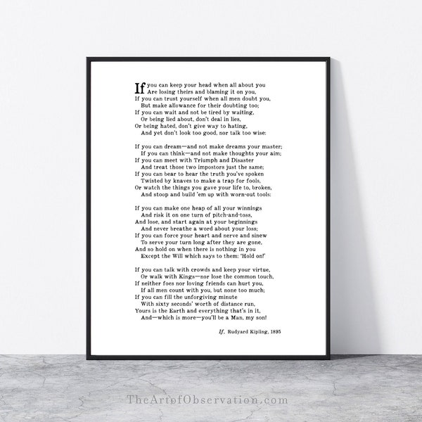 If Poem Rudyard Kipling Quote Wall Art Print Graduation gift teenage boy Bedroom decor for him Encouragement gift You'll be a man my son
