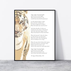 Tiger Poem Wall Art Print, William Blake poetry poster, Tyger burning bright