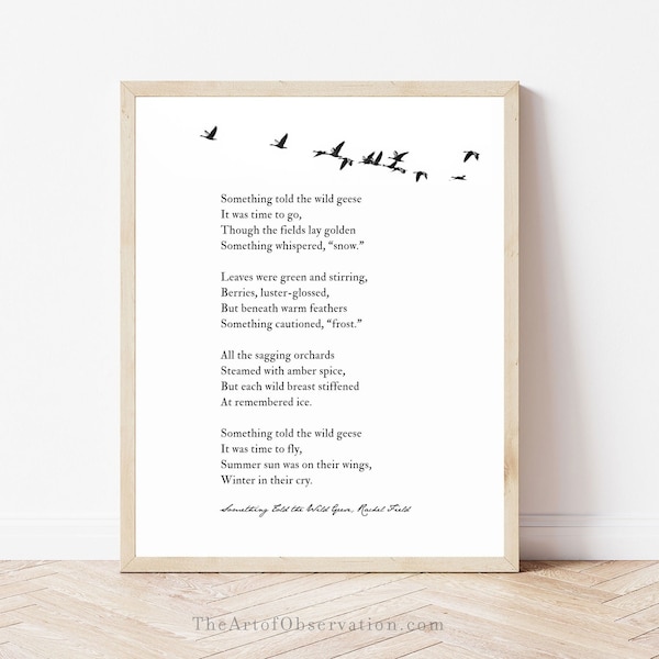 Wild Geese Poem Wall Art Print, Custom Poetry Quote Wall Art, black and white