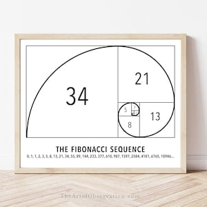 Fibonacci Spiral Art Poster, Math Wall Art Print, Teacher Gift Ideas, golden ratio, unframed image 1