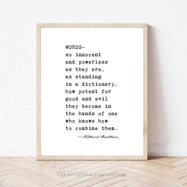 Writing quote wall art print Words quote English teacher gift classroom decor writer gift Nathaniel Hawthorne quotation writing quote print