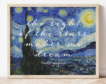 Starry Night wall art print Van Gogh inspirational quote, the sight of the stars makes me dream