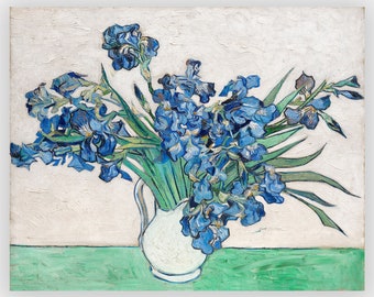 Irises Van Gogh print Floral painting still life Van Gogh blue iris flowers in a white vase Mother's Day gift for her Flowers spring decor