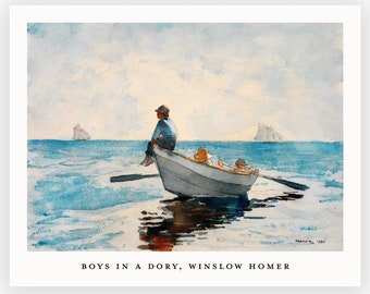 Coastal wall art print Boys in a Dory by Winslow Homer print of watercolor painting Children art print Beach house bedroom decor for kids