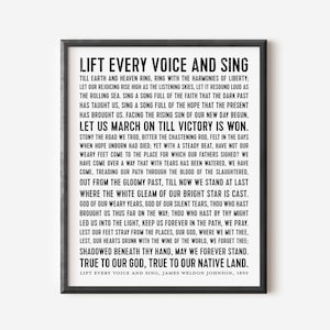 Lift Every Voice and Sing Wall Art Print Civil Rights quote Black History Poster inspirational gift for him Song lyrics wall art print poem