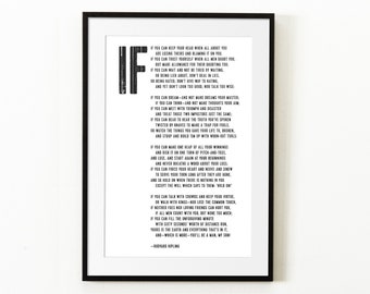 If Rudyard Kipling framed print or canvas Poem wall art teen boy gift graduation for him room decor for son Gift from Dad to son Kipling If