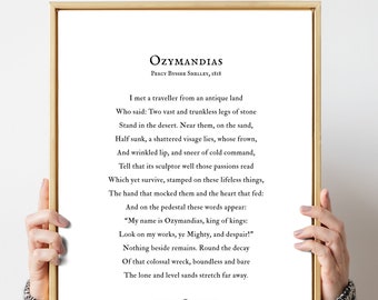 Ozymandias Printable Poem digital download gift for him Wall Art Percy Bysshe Shelley poetry digital jpg Ozymandias minimalist black white