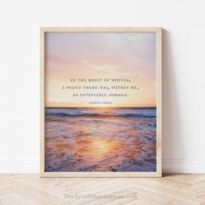 In the Midst of Winter art print Albert Camus quote Invincible Summer Ocean sunset wall art print Inspirational Beach House Decor Summer art