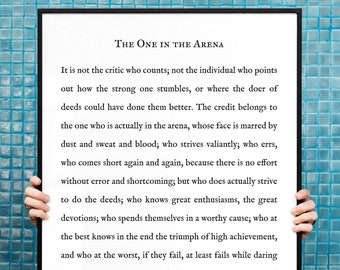 Gender Neutral Man in the Arena Framed Wall Art Print Office Decor Leadership gift One in the Arena Person in arena Daring greatly quote