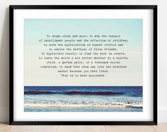 To laugh often and much wall art print Quote about life ocean photo print meaningful quote ocean art Beach house decor quote about success