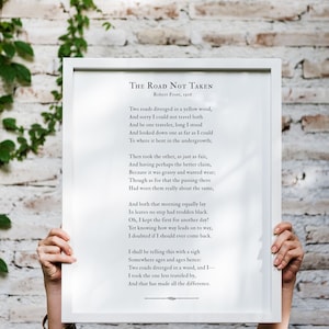 The Road Not Taken framed poem wall art print Robert Frost poetry Two Roads Diverged Yellow Wood graduation gift for him Road less traveled