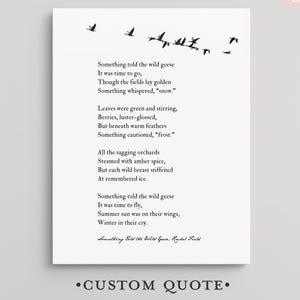 Wild Geese Poem Wall Art Print Custom Poetry Quote Canvas Wall Art black and white