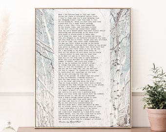 Robert Frost Poetry Wall Art Print, Birches poem, typewriter literary print