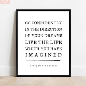 Henry David Thoreau quote print framed Go confidently in direction of dreams Walden Follow your dream Graduation gift for him Thoreau print
