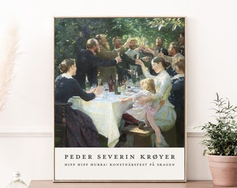 Dining room print Swedish decor Garden party art print Hipp hipp hurra! Peder Kroyer Artists' Party at Skagen Cheers Skål Scandinavian print