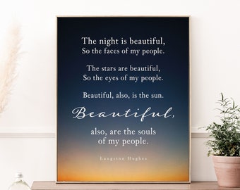 Langston Hughes Poem Wall Art Print My People quote Beautiful are the souls of my people Poster Harlem renaissance poetry Langston Hughes