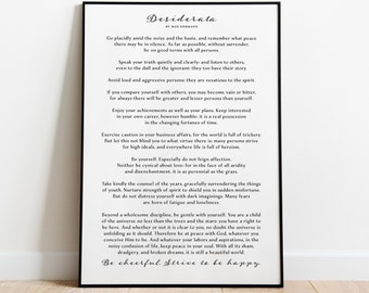 Desiderata wall art print Desiderata quote for him graduation gifts for her minimalist decor Inspirational poem print Max Ehrmann quote