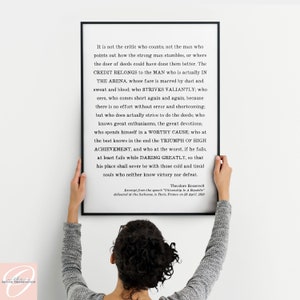 Man in the Arena Wall Art Print inspiring graduation gift for him Theodore Roosevelt Quote inspirational speech motivational wall decor
