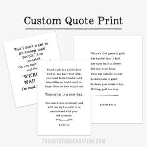 Custom Literary Quote Poster Custom Book gift Wall Art Print personalized gift for him Minimalist decor masculine style font Custom words