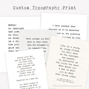Typewriter style custom poem wall art print, literary quote decor
