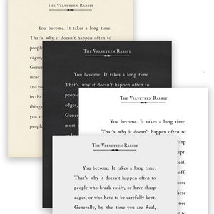 Velveteen Rabbit Quote Print Book Page Wall Art, You Become, Literary Gift imagem 3