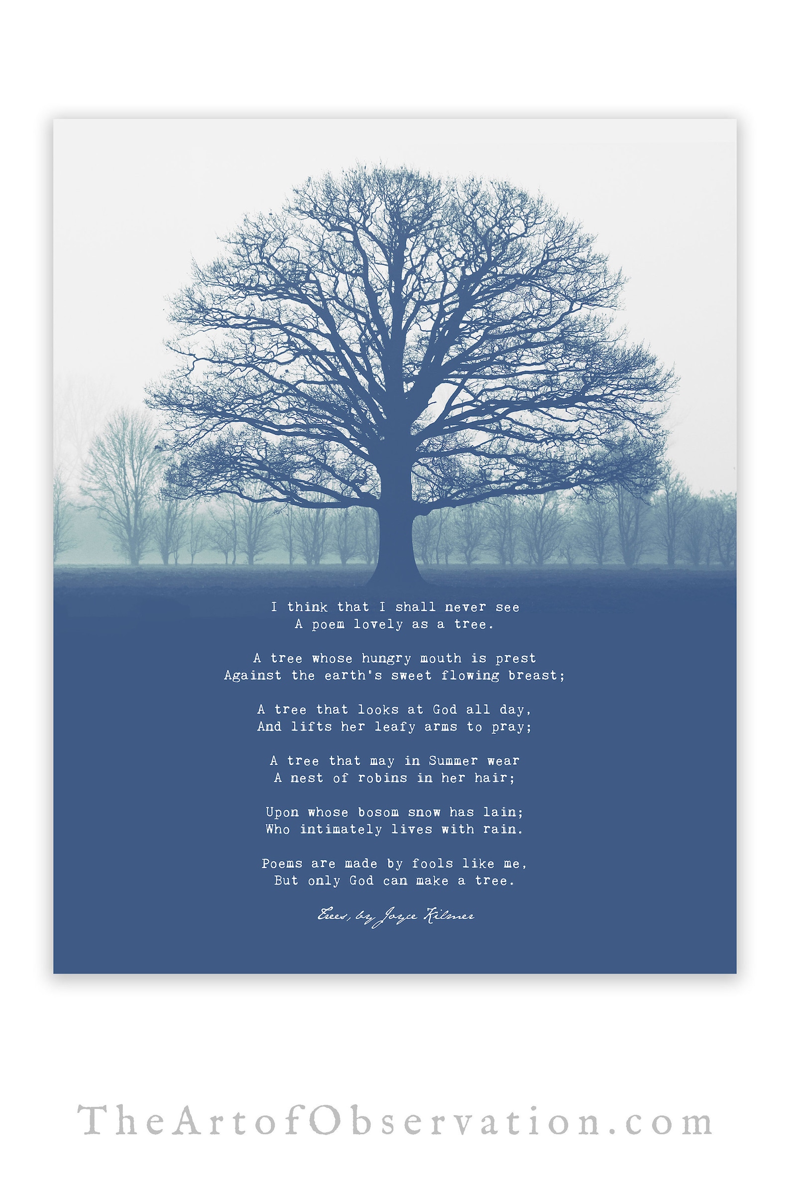 Trees Joyce Kilmer Poem Art Print Living Room Art I Think Etsy