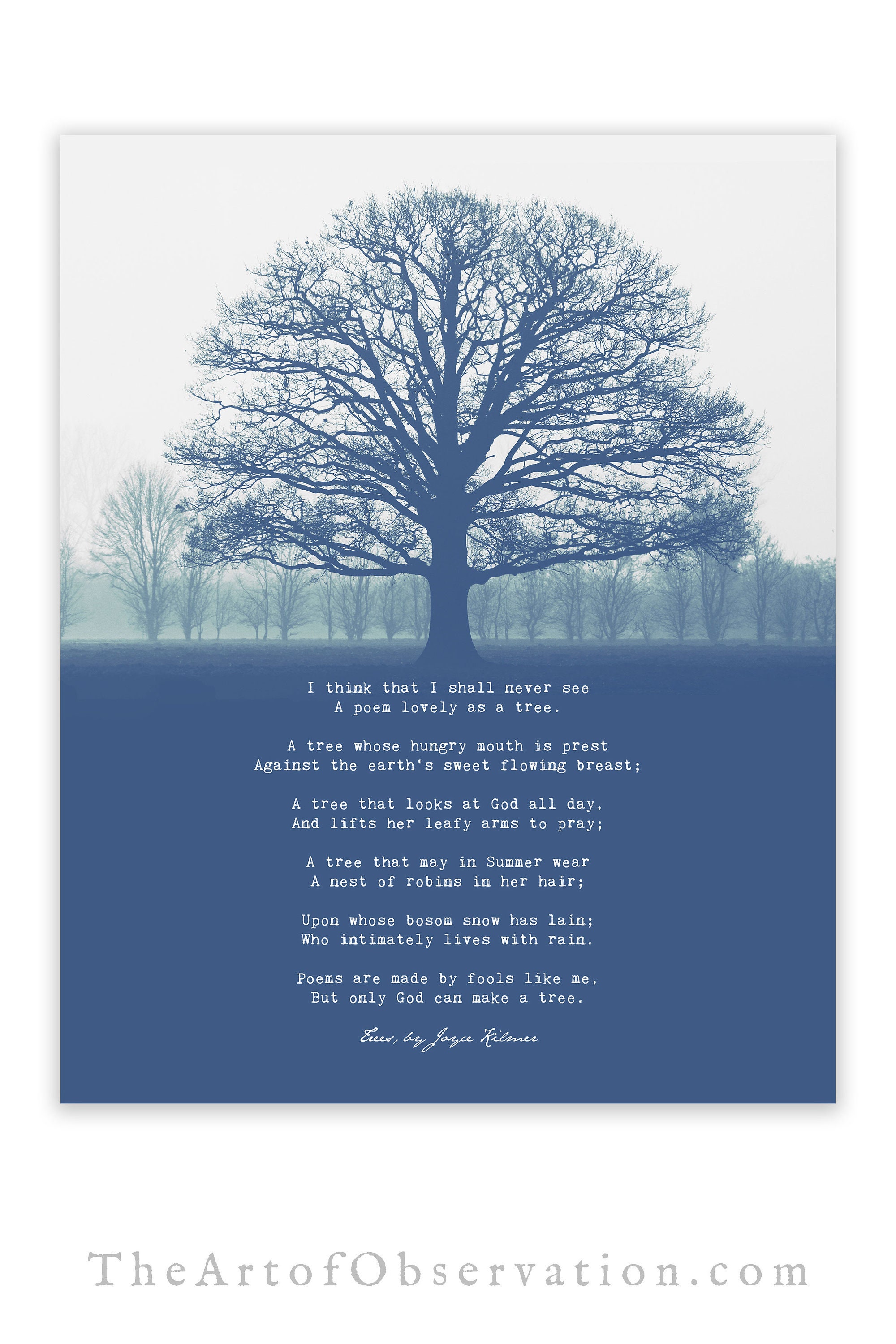 Trees Joyce Kilmer Poem Art Print Living Room Art I think Etsy