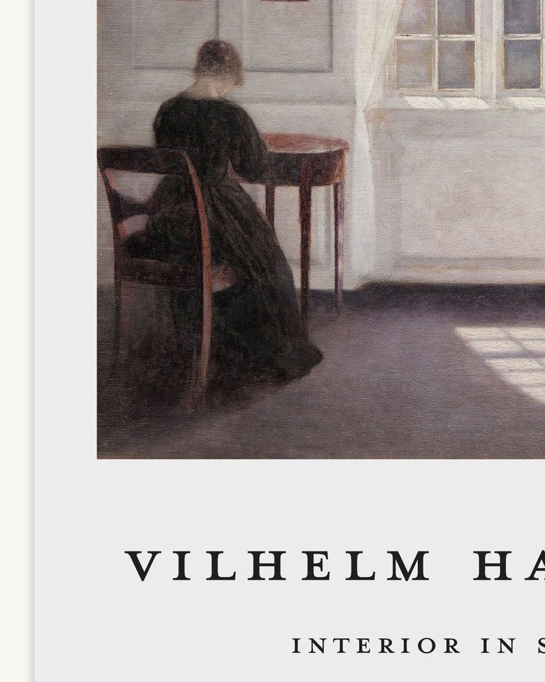 Vilhelm Hammershøi wall art print Woman writing Exhibition poster Interior Strandgade Sunlight on the Floor Scandinavian art cozy room decor image 4