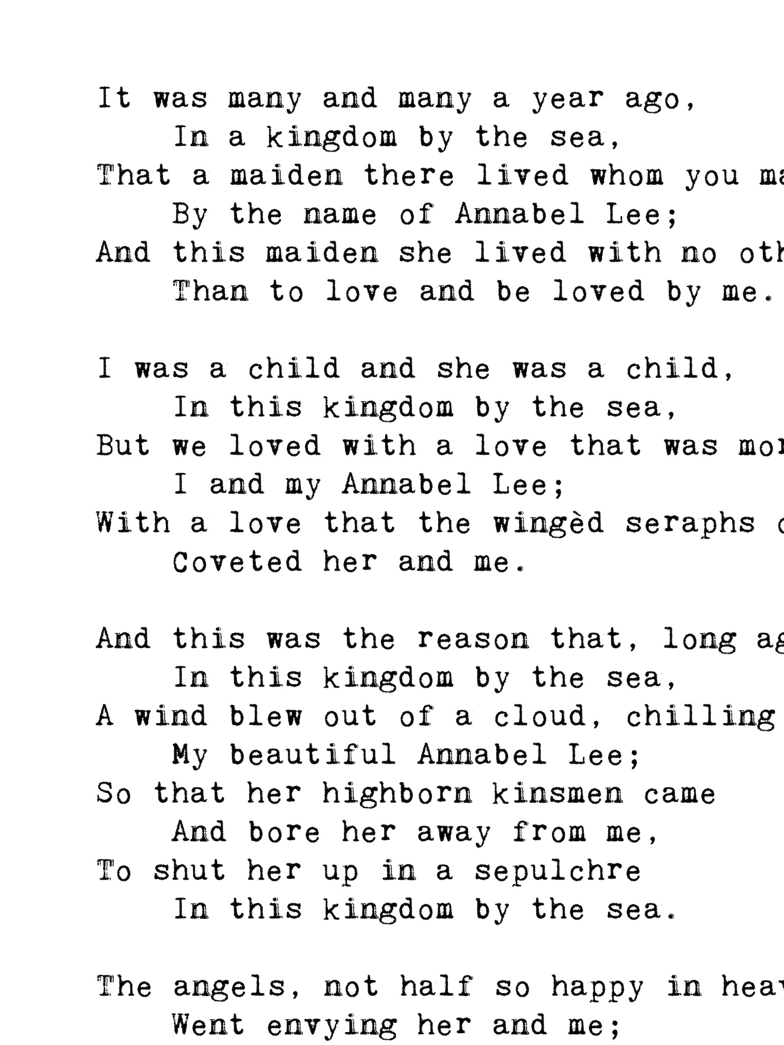 Annabel Lee Poem Wall Art Print Edgar Allan Poe Poetry Poster Etsy